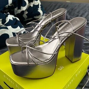 Light metallic purple platform lace up heels